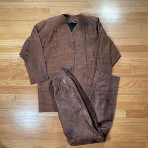 Vintage 80s Michael Hoban North Beach Leather Faux Reptile Skin Jacket Pants Set